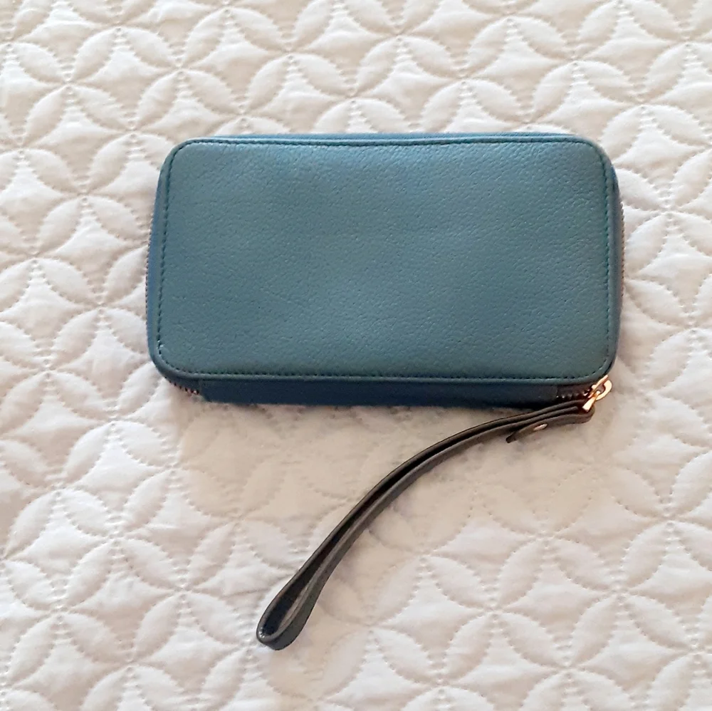 Aimee Kestenberg aqua blue leather zip wallet